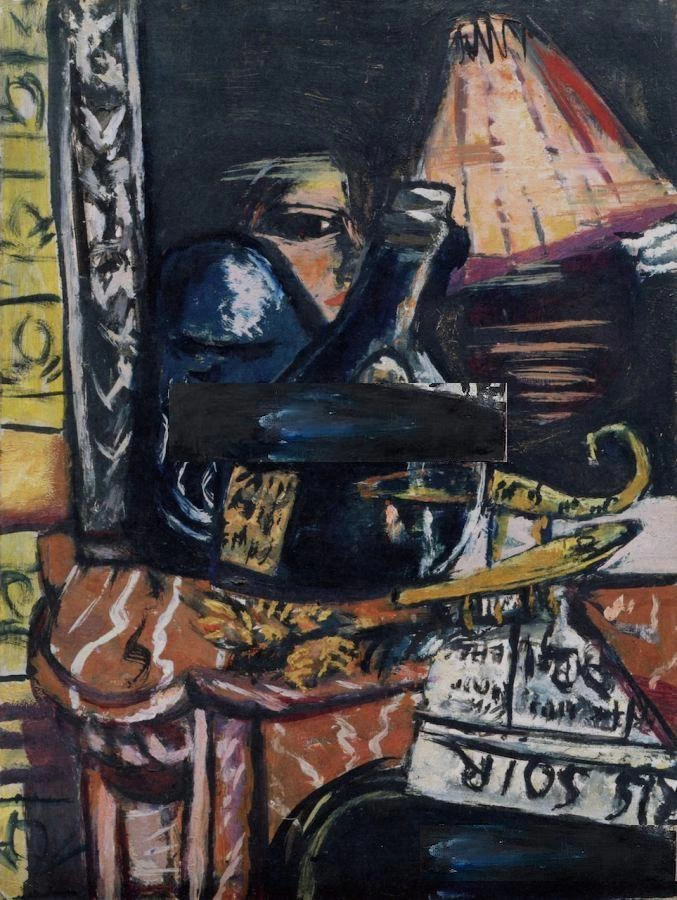 Natura morta con bottiglia di liquore inclinata e Buddha, 1939 - Sprengel Museum Hannover